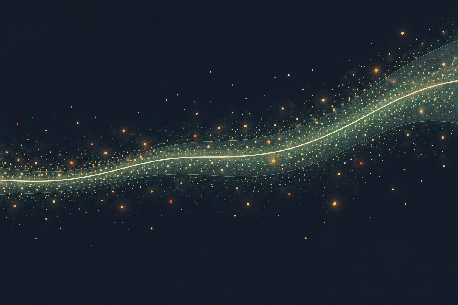 Abstract illustration: amber data points forming a gentle rising curve with a green band